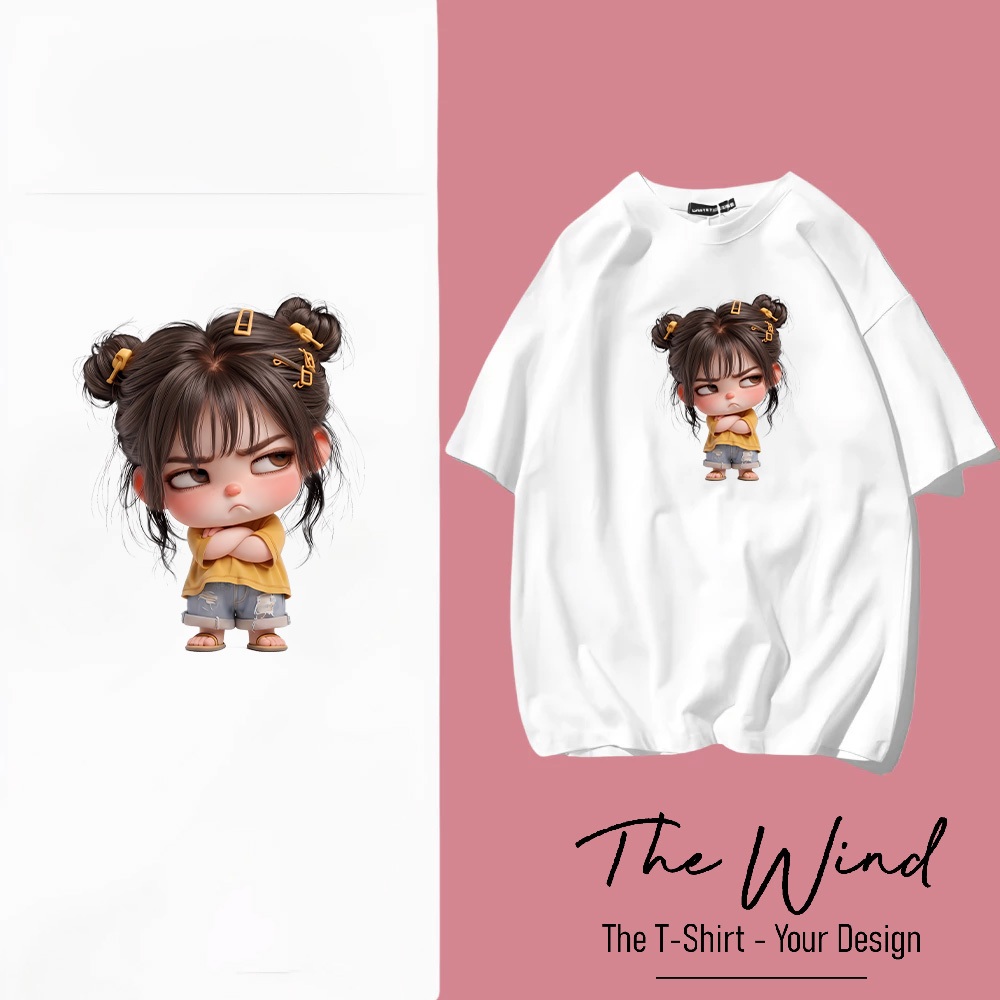Áo thun in hình Cô gái chibi dỗi hờn đáng yêu Phong Cách Streetwear Vải Cotton