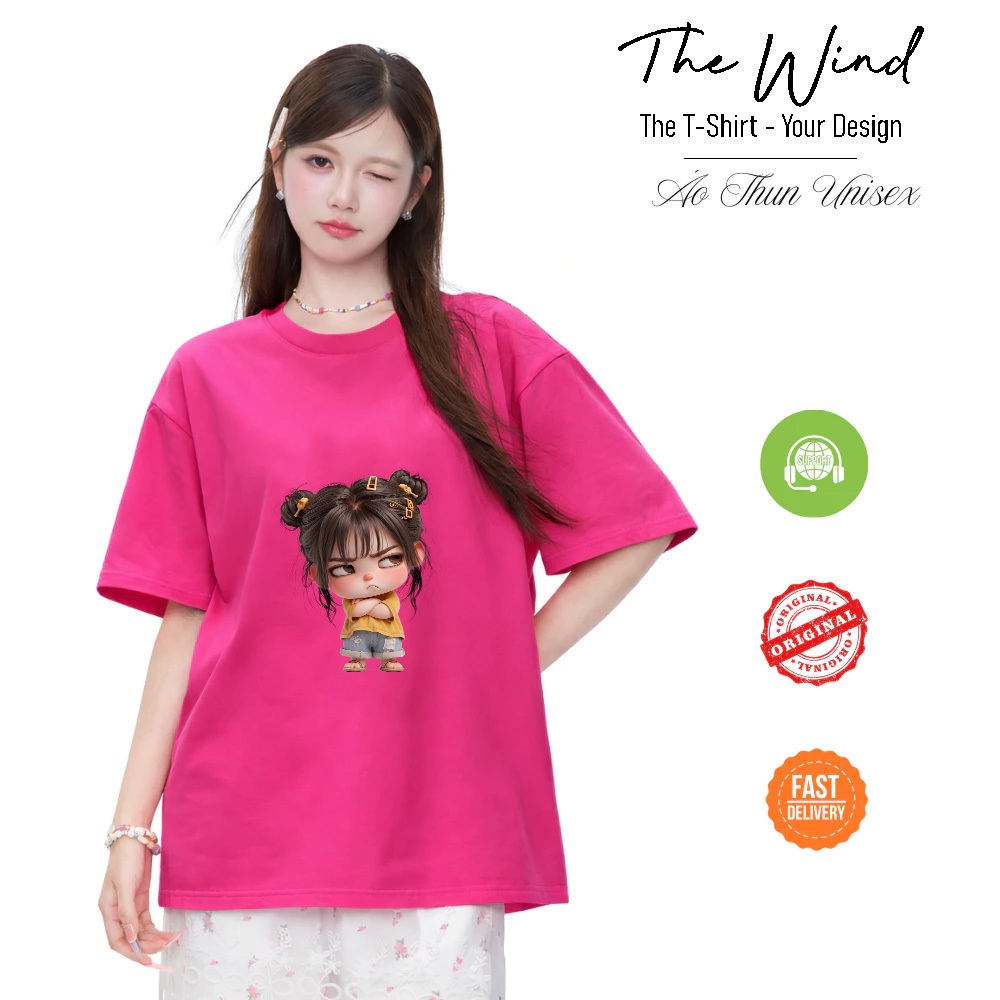 Áo thun in hình Cô gái chibi dỗi hờn đáng yêu Phong Cách Streetwear Vải Cotton