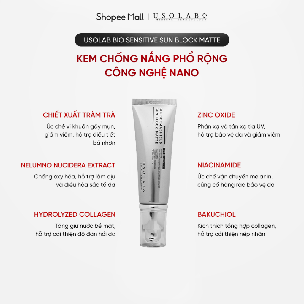 USOLAB Kem Chống Nắng Da Dầu Mụn Bio Intensive Sun Block Matte SPF50+ PA++++ – Kiểm Soát Nhờn, Không Bít Lỗ Chân Lông