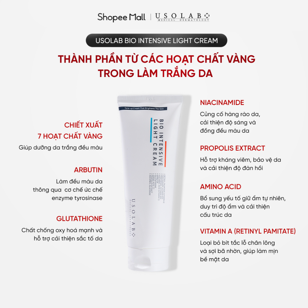 USOLAB Kem Dưỡng Trắng Da Body Bio Intensive Light Cream – Mờ Thâm Sạm, Dưỡng Ẩm Sáng Da Toàn Thân 250ml