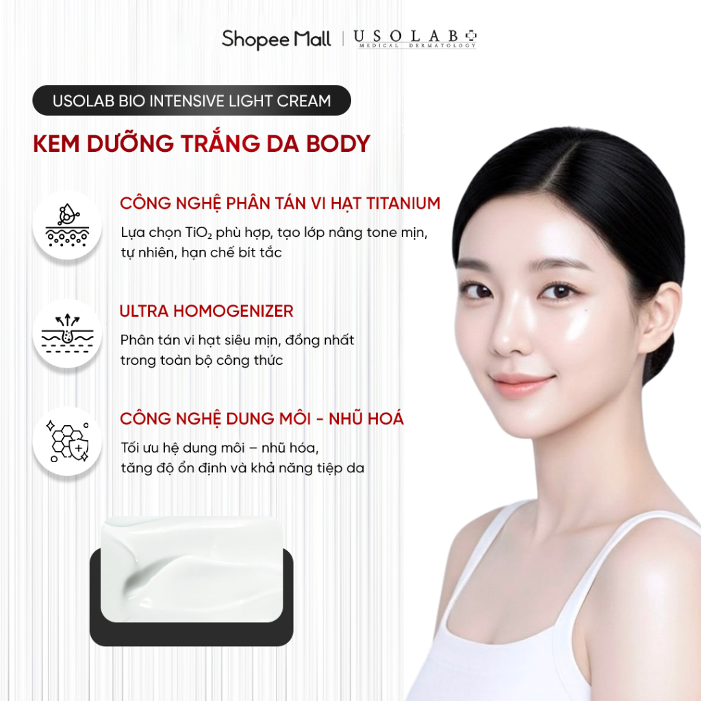 USOLAB Kem Dưỡng Trắng Da Body Bio Intensive Light Cream – Mờ Thâm Sạm, Dưỡng Ẩm Sáng Da Toàn Thân 250ml