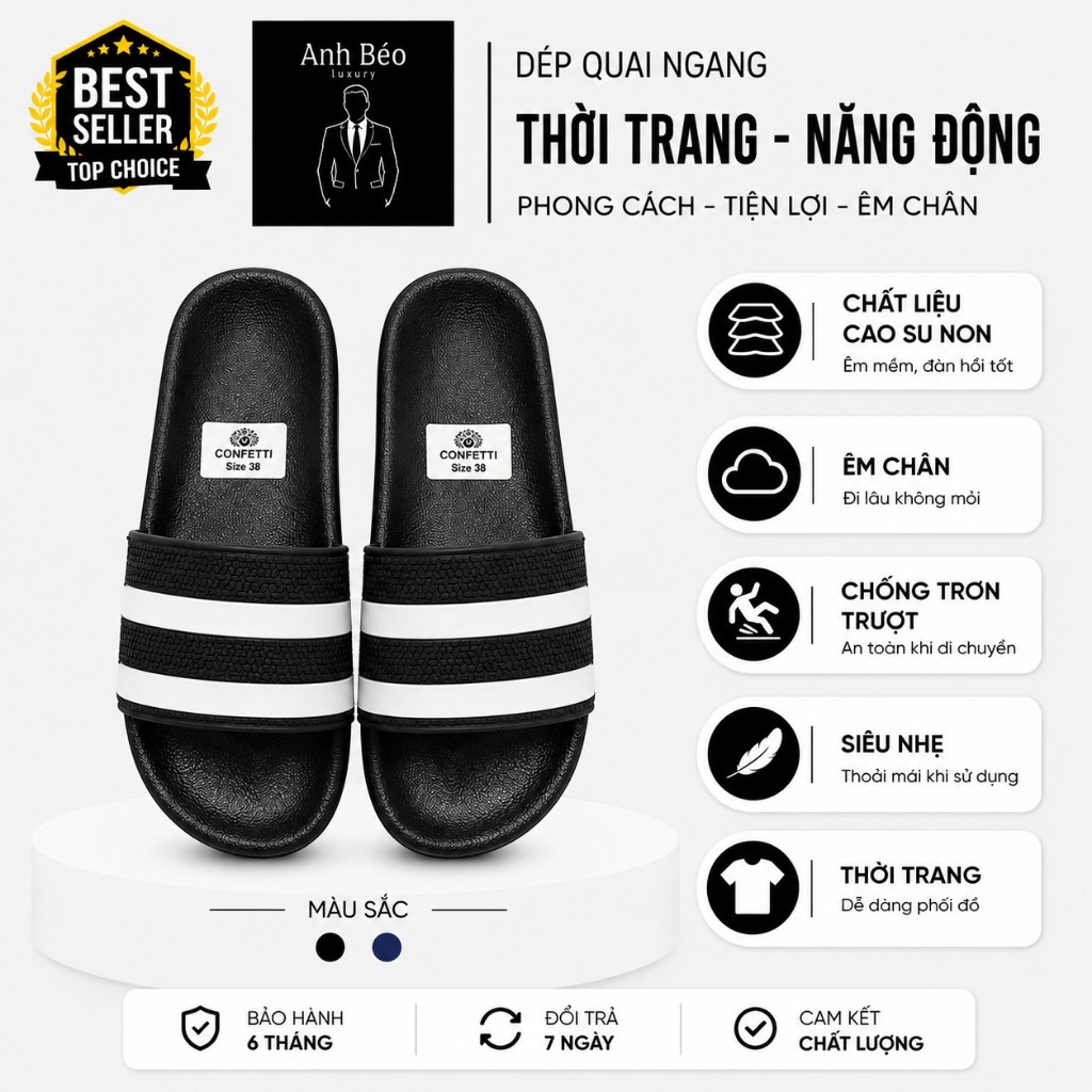 Dép Quai Ngang - Dép Nam 2 Sọc Màu sắc độc đáo - mẫu mới 2026