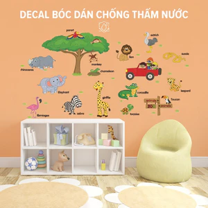 SALE 30 mẫu decal, tranh dán tường các con vật cho bé học tiếng anh, hình sticker dán tường cho bé 40*60cm 2075