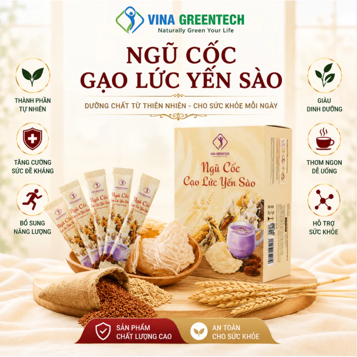 Ngũ Cốc Gạo Lứt Yến Sào Vinagreentech Hộp 15 Gói - Bột Ngũ Cốc Dinh Dưỡng, Dễ Pha, Thơm Ngon Tiện Lợi