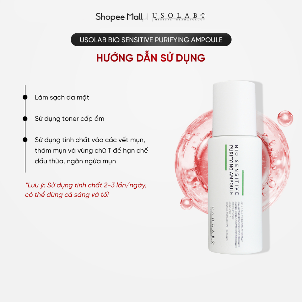 Tinh chất giảm dầu mụn Purifying Ampoule USOLAB -  Giúp kiềm dầu, giảm dầu mụn và giàm đỏ 50ml
