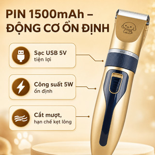 Tông Đơ Cắt Lông Chó Mèo Chenow Siêu Êm Ít Rung, Máy Cạo Lông Thú Cưng Không Kẹt Lông, Kèm 4 Cữ 3/6/9/12mm