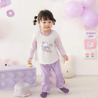 NBAN (6M-6Y) Bộ quần áo dài bé gái Kem Tím cotton thấm hút tốt, dễ mặc nhà đi chơi, đi học-CANDY5.25