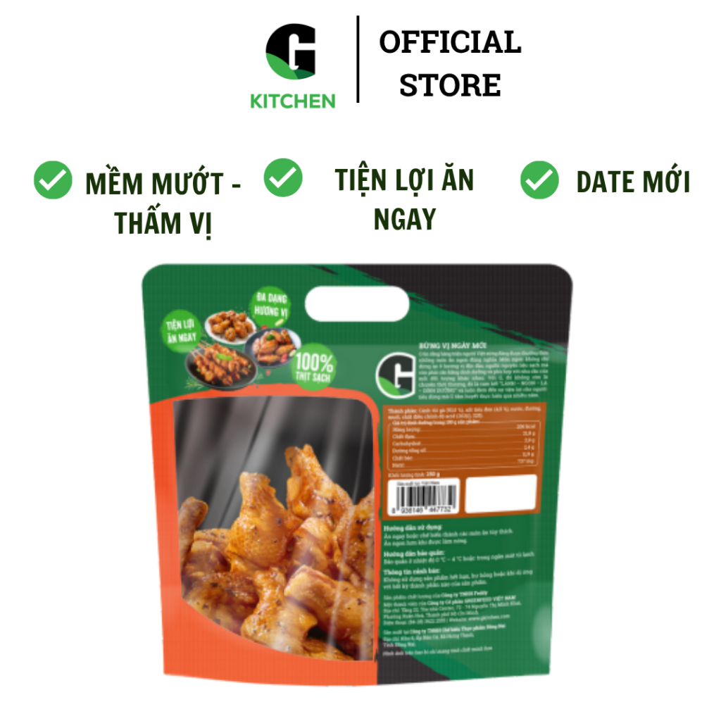 Cánh tỏi gà ăn liền vị tiêu đen G Kitchen 250g [Giao HCM]