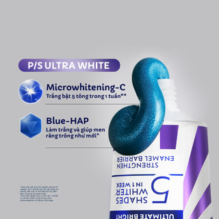 [MỚI]Kem đánh răng P/S Ultra White Trắng Bật 5 Tông 100g+Bàn Chải P/S Chăm Sóc Nướu+Nước Súc Miệng P/S Kháng Khuẩn 500ml