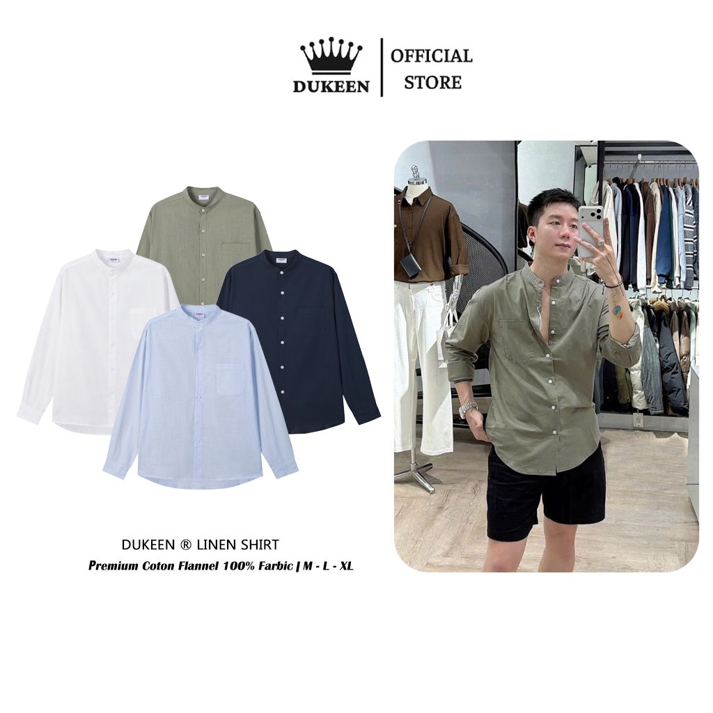 Áo Sơ Mi Tay Dài Nam Nữ Hàn Quốc Cổ Tàu Local Brand Dukeen Chất Liệu Linen Xước Form Rộng SM127