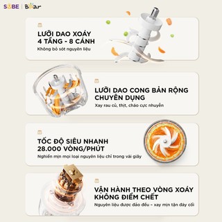 Máy Xay Ăn Dặm Bear 0.3L Máy Xay Đa Năng 8 Lưỡi Cho Bé Ăn Dặm Tự Động Ngắt CH-5H02D24