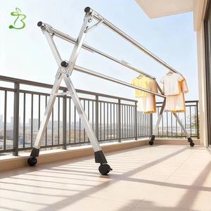 Giá Gấp Gọn Cây phơi đồ Siêu Bền Chiều dài Phơi quần áo 1M6~2M4 Kệ Treo Quần Áo Thông Minh