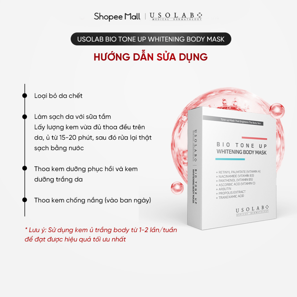 Kem ủ trắng body USOLAB - Giúp làm trắng da body, dưỡng da trắng sáng , nâng tông tự nhiên 5 gói 100g