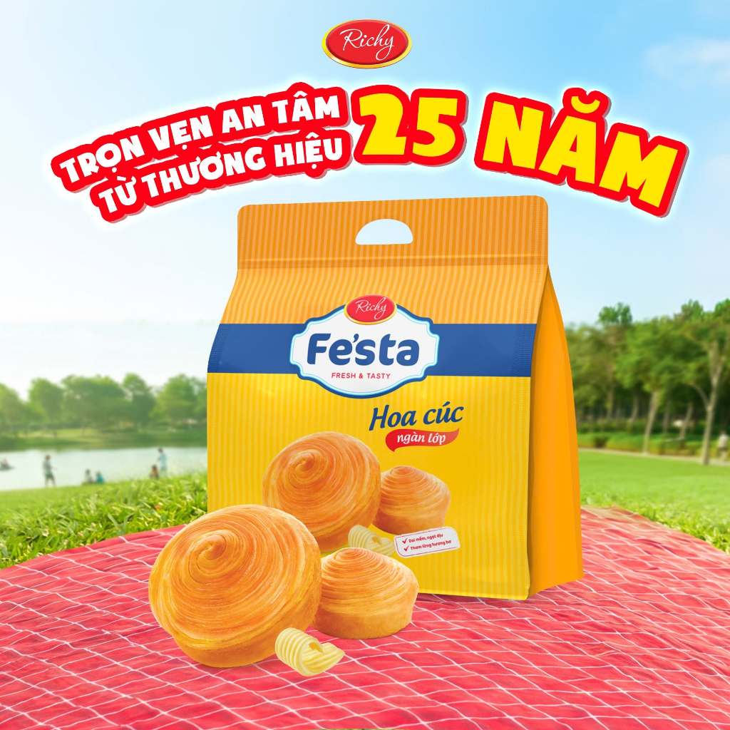 [TẶNG QUÀ ĐƠN TỪ 129K] Combo 6 Bánh mì hoa cúc ngàn lớp, Bánh mì Lụa Fe'sta Richy, HSD 35 ngày từ NSX