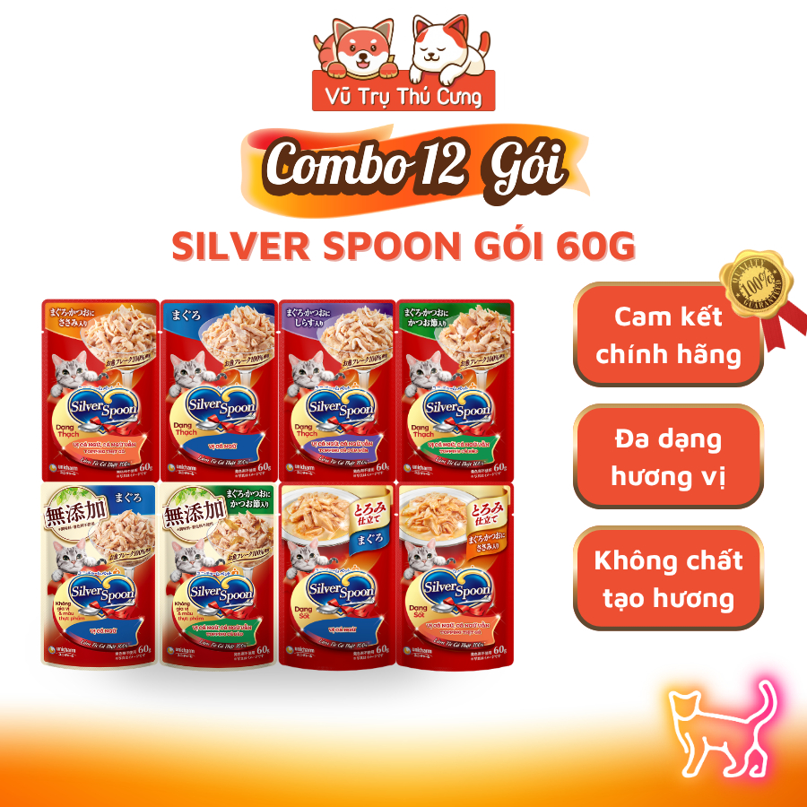 (Combo 15 Tặng 1 Gói) Pate Cho Mèo Silver Spoon Thái Lan Gói 60g