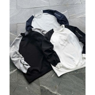 Áo Sweater Nam Tay Dài Cotton Mix Dù Form Regular Phối Tay Túi Hộp Basic Phong Cách Hàn Quốc