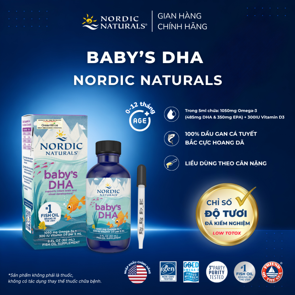 Nordic Naturals Baby's DHA 60ml - DHA Omega-3 Cho Bé Từ 0-12 Tháng Tuổi