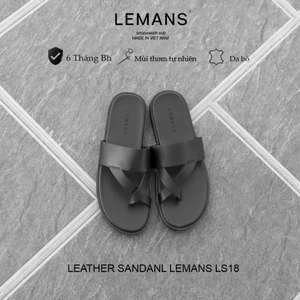 LS18.2 - Dép xỏ ngón da bò LEMANS, đế cao su có mùi thơm 2 lớp, thiết kế quai da 3 lớp trẻ trung chính hãng, BH 06T