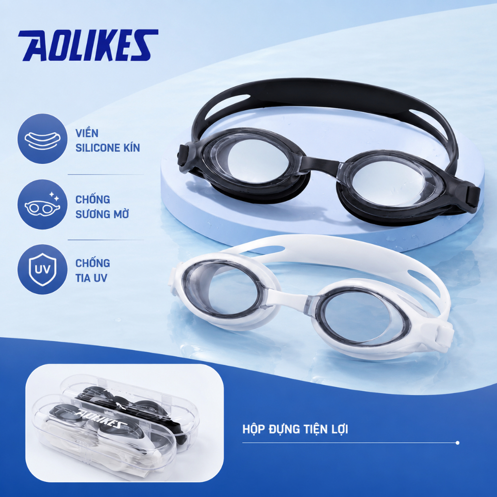 Kinh bơi người lớn AOLIKES mắt kính bơi chống nước,chống mờ tráng gương CAO CẤP