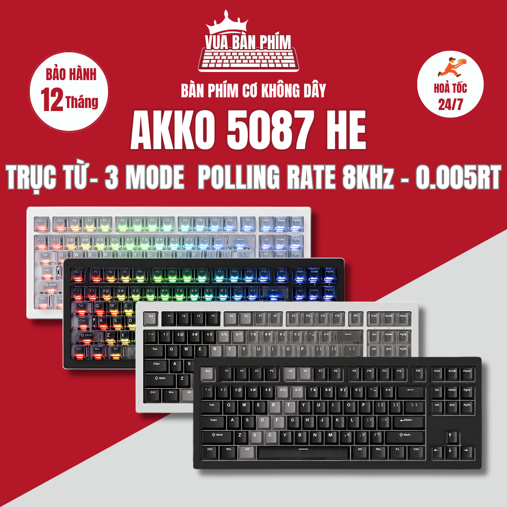 Bàn phím cơ  Akko 5087 HE trục từ , polling rate 8k,  độ phản hồi 0.005RT , 3 mode , full foam , layout tkl, led rgb | BigBuy360 - bigbuy360.vn