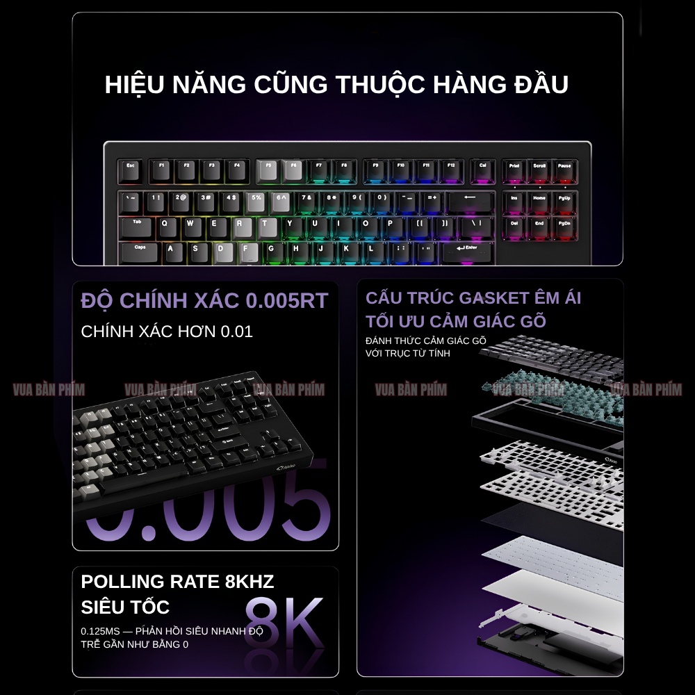 Bàn phím cơ  Akko 5087 HE trục từ , polling rate 8k,  độ phản hồi 0.005RT , 3 mode , full foam , layout tkl, led rgb | BigBuy360 - bigbuy360.vn