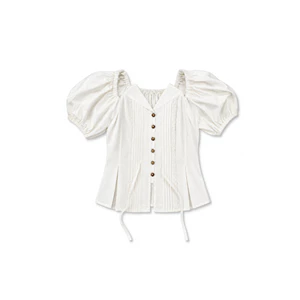 TUBYCATU Áo Kiểu Nữ Tay Bồng Trễ Vai Phối Ren Xếp Ly Martha Linen Nữ Tính