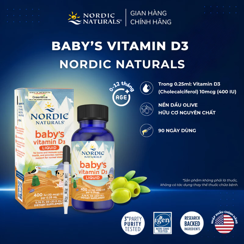 Vitamin D3 thuần tinh khiết Nordic Naturals lọ 22,5ml, Hỗ trợ phát triển hệ xương răng & nhịp giấc ngủ cho bé 0-12 tháng — ảnh 1