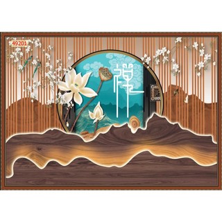 Tranh dán tường lam sóng sang trọng, tranh decor hiện đại, lụa kim tuyến cao cấp, tranh decor phòng khách