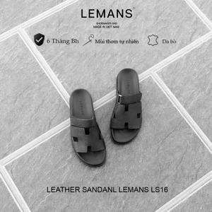 Dép quai ngang da bò nam LEMANS, đế cao su 2 lớp có mùi thơm, thiết kế quai da 3 lớp trẻ trung chính hãng, BH 06 tháng