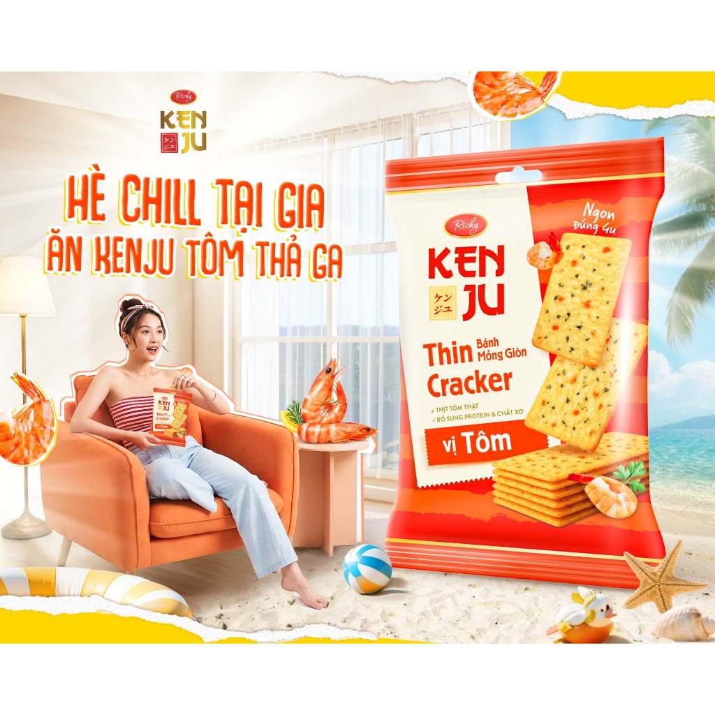 [TẶNG QUẠT ĐƠN 180K]   Combo 2-4 bịch Bánh quy Kenju rau củ vị Tôm giòn rụm, Bánh snack ăn vặt, Túi 192g,