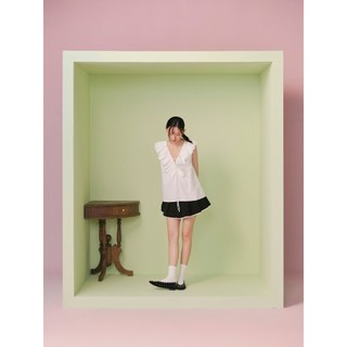 Áo cổ V OLV White Cotton Ruffle Tie Front Top phù hợp đi làm đi chơi