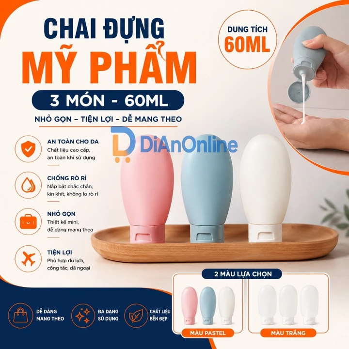 Lọ chiết dầu gội sữa tắm mỹ phẩm đi du lịch-Bộ chiết mỹ phẩm 3 món-Chai chiết silicone,chiết mỹ phẩm du lịch đựng dầu gộ