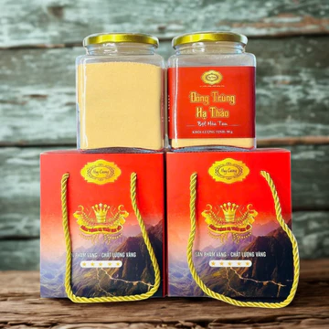 Bột đông trùng hạ thảo hòa tan (50g) từ nấm đông trùng hạ thảo sấy khô thăng hoa Huy Cương ngâm mật ong, pha trà