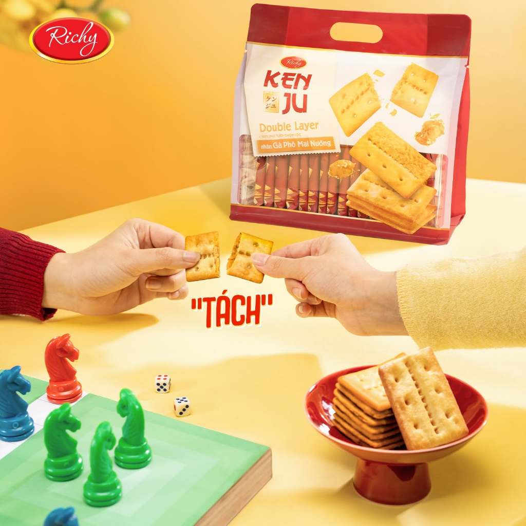 [MUA 2 TẶNG 1 QUẠT] Combo 2 Kenju Gà Nướng Phô Mai, Kenju 2 Lớp Chà Bông, Túi 216g, Bánh Kẹo Richy