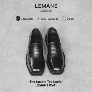 Giày Loafer mũi vuông LEMANS Black PV01.2 - Da bò - Đế cao su tăng cao 4cm - BH 2 năm