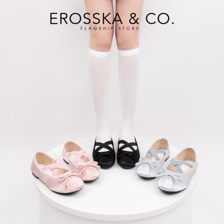 Erosska - Giày balletcore quai chéo mũi nhăn, kiểu dáng basic thời trang màu xanh - EL115