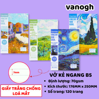 Combo 5 Vở Kẻ Ngang Vangogh Classmate 70gsm 120 Trang, Giấy Trắng Tự Nhiên Chống Loá Mắt Cho Học Sinh, SInh Viên