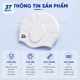 Mũ bơi silicon cao cấp 3T Wave ôm sát đầu không siết tóc bảo vệ tai phù hợp nam nữ NB3T02