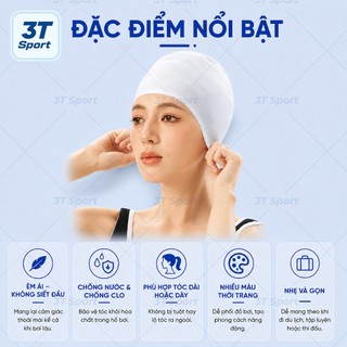 Mũ bơi silicon cao cấp 3T Wave ôm sát đầu không siết tóc bảo vệ tai phù hợp nam nữ NB3T02