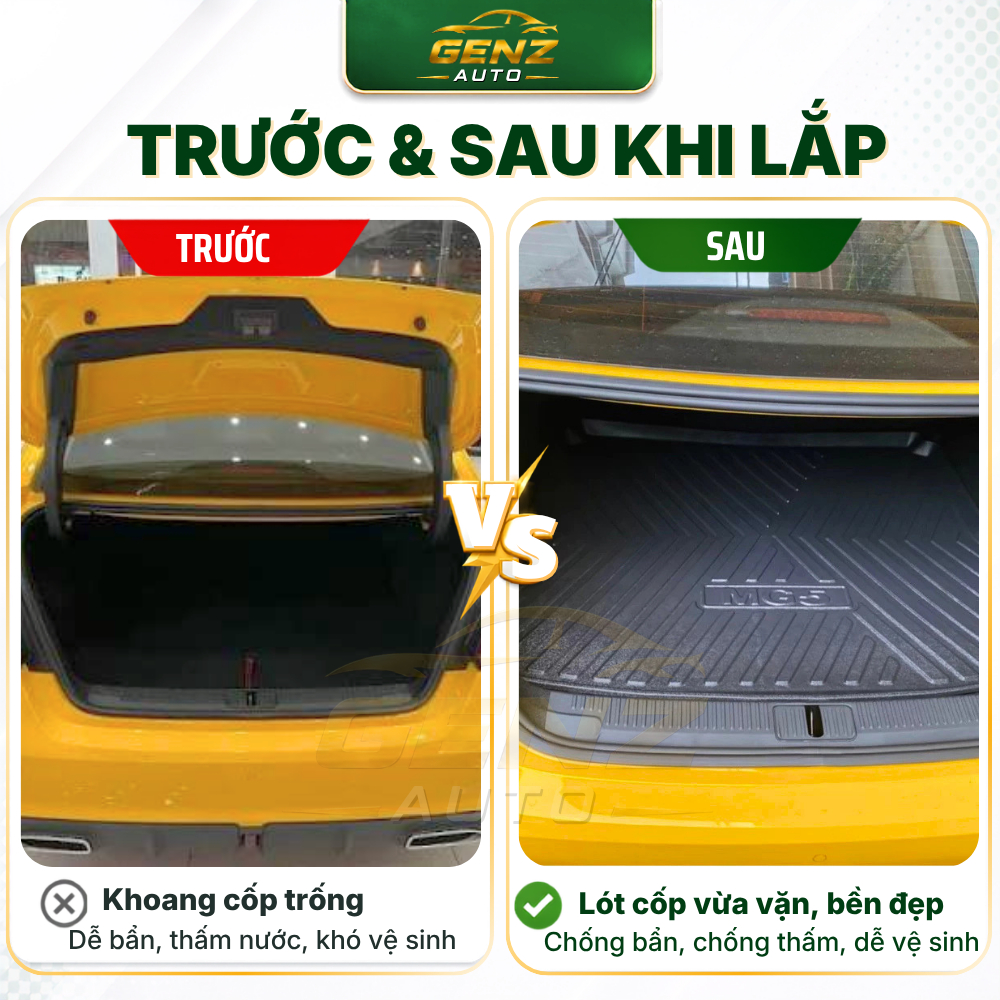 Lót cốp MG5 (Số sàn - Số Tự Động) - Nhựa dẻo TPO Không mùi, Chuẩn khít form xe, Chống thấm nước