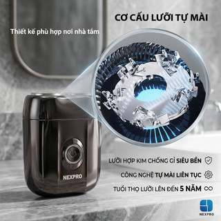Máy Cạo Râu NEXPRO E8 Chống Nước IPX7, Vỏ Kim Loại, Dao 15 Lưỡi Sắc Bén Cổng Sạc Type-C Tiện Dụng