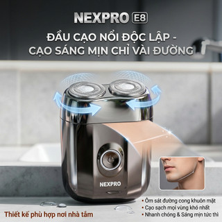 Máy Cạo Râu NEXPRO E8 Chống Nước IPX7, Vỏ Kim Loại, Dao 15 Lưỡi Sắc Bén Cổng Sạc Type-C Tiện Dụng