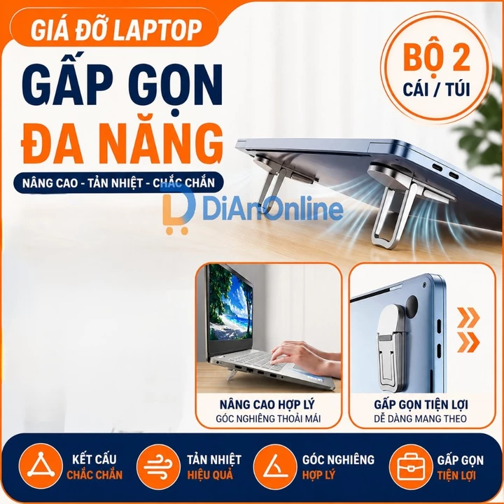 Đế Dán Kê Laptop .Giúp Laptop Tản Nhiệt Nhanh .Giá Đỡ Laptop Gập Gọn Dán Cố Định .Chân Nâng Laptop Thiết Kế Tinh Gọn