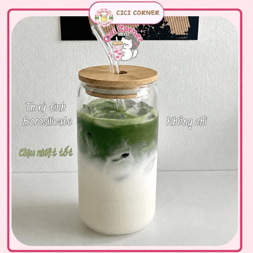 Cốc Thủy Tinh Trơn 500ml, Ly Thủy Tinh 16Oz Chịu Nhiệt Kèm Phụ Kiện, Quà Tặng Sinh Nhật, Valentine