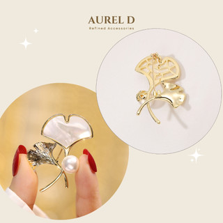 Trâm Cài Aurel D Lá Bạch Quả Khảm Xà Cừ và Ngọc Trai Ghim Cài Áo Vest Âu Phục Quà Tặng Thanh Lịch