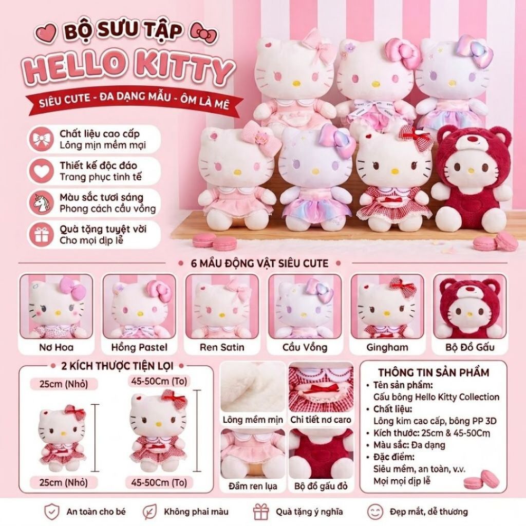 [ 100 MẪU+ ] Gấu Bông Hello Kitty Nhật Bản Cao Cấp, Thú Nhồi Bông Helo Kitty Mặc Váy Qùa Tặng Sinh Nhật Cho Bé ,Bạn Gái