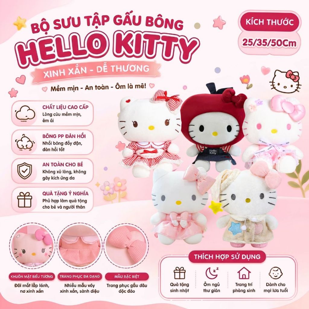 Gấu Bông Hello Kitty Nhiều Mẫu Cao Cấp Dễ Thương, Thú Nhồi Bông Hello Kitty Xinh Xắn Quà Tặng Cho Bé,Bạn gái
