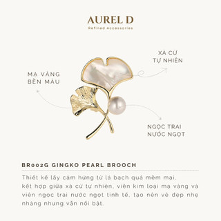 Trâm Cài Aurel D Lá Bạch Quả Khảm Xà Cừ và Ngọc Trai Ghim Cài Áo Vest Âu Phục Quà Tặng Thanh Lịch