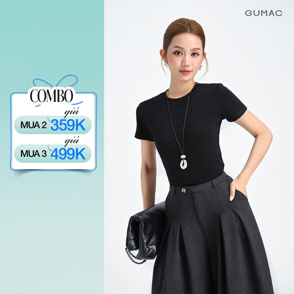 Áo Thun Nữ Baby Tee GUMAC - Áo Phông Nữ Form Ôm Cổ Tròn Chất Thun Gân Co Giãn Tôn Dáng LATE0602