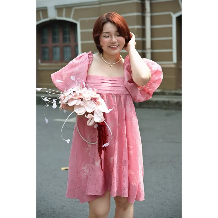 RANDOMLIST - Đầm babydoll tay phồng xoè dáng ngắn tiểu thư xếp ly hoạ tiết - Puff Sleeve Babydoll Mini Dress